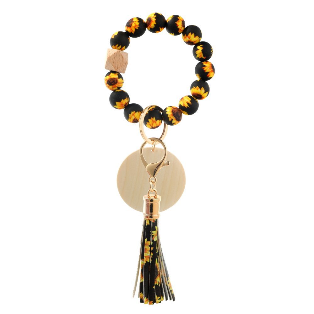 Wholesale Leopard Print Silicone Beads Bracelet Keychain